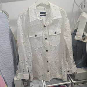 White Eyelet Button-Up Shirt